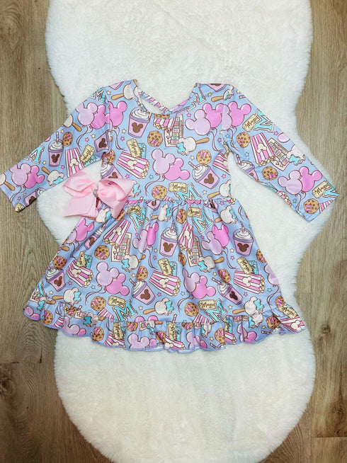 Bowtism Girls Mouse Treats Twirl Dress with Matching Bow - Bowtism